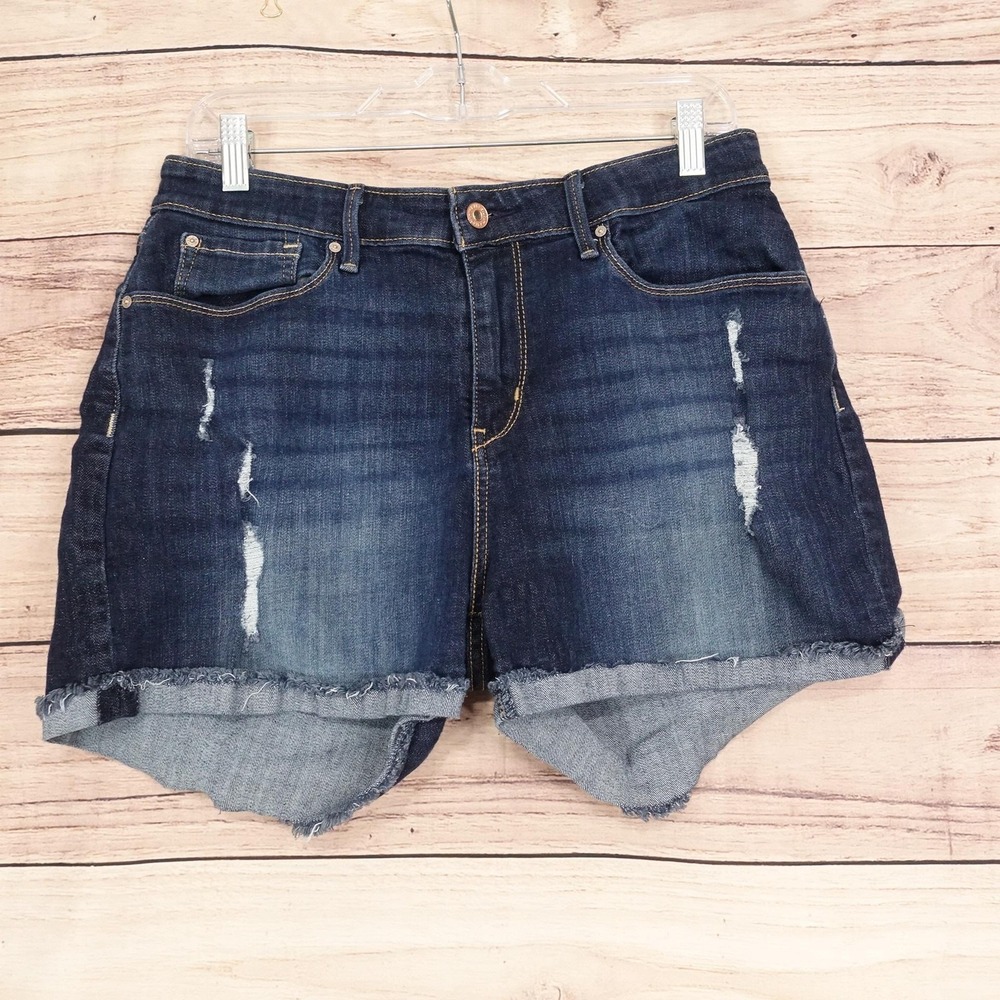 Signature Levi Strauss High Rise Cut-Off Denim Shorts Womens 12 Blue Stretch